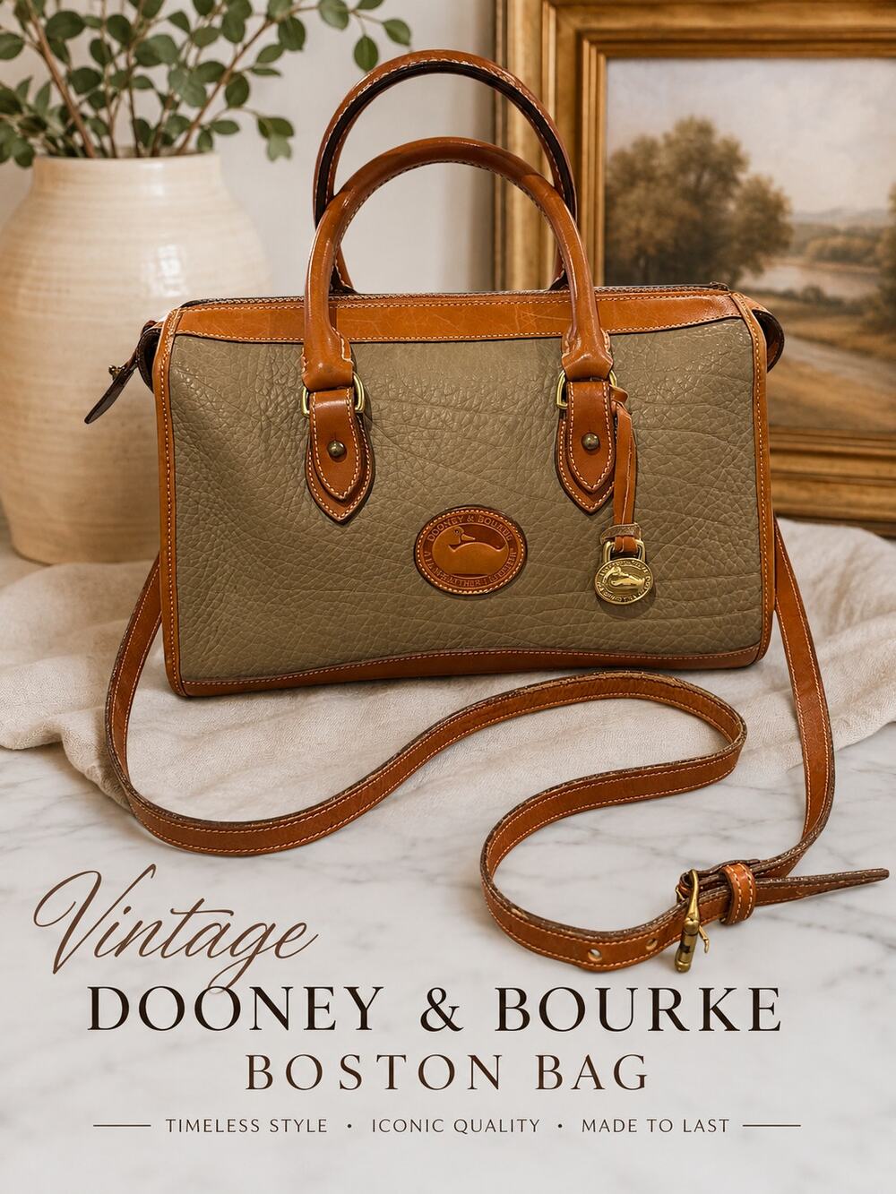 Vintage Dooney & Bourke All-Weather Leather Barrel Satchel Boston Bag